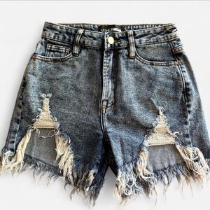 Fashion Nova Blue Distressed Jean Shorts